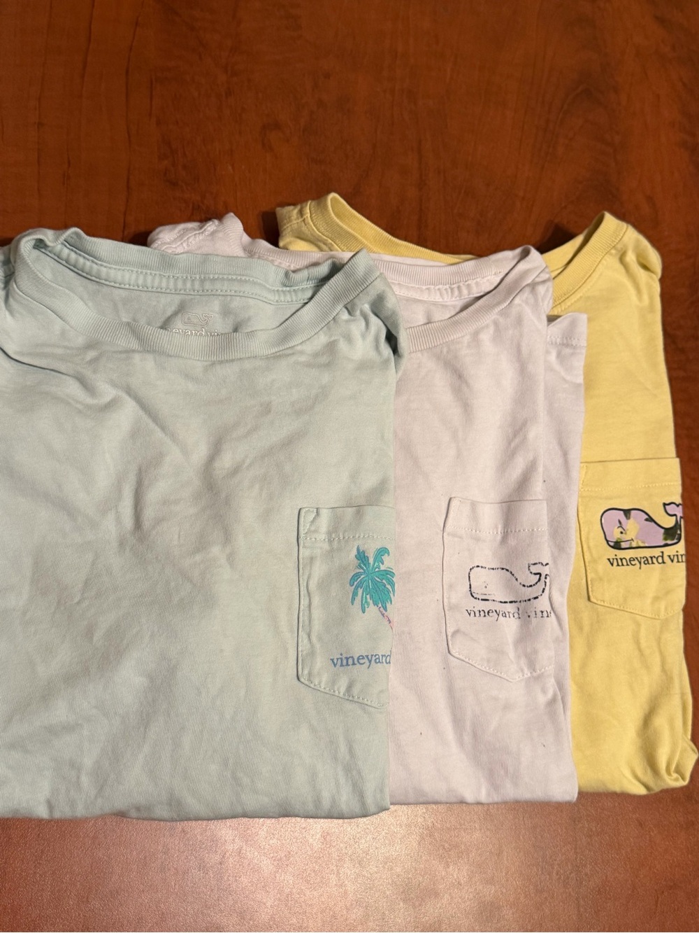 Vineyard Vines Kids Pocket Tees in Mint, White & Yellow